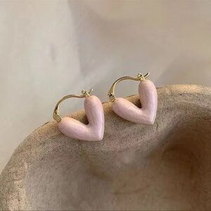 NEW Pink Heart Drop Earrings Marbled Elegant Minimalist Contemporary